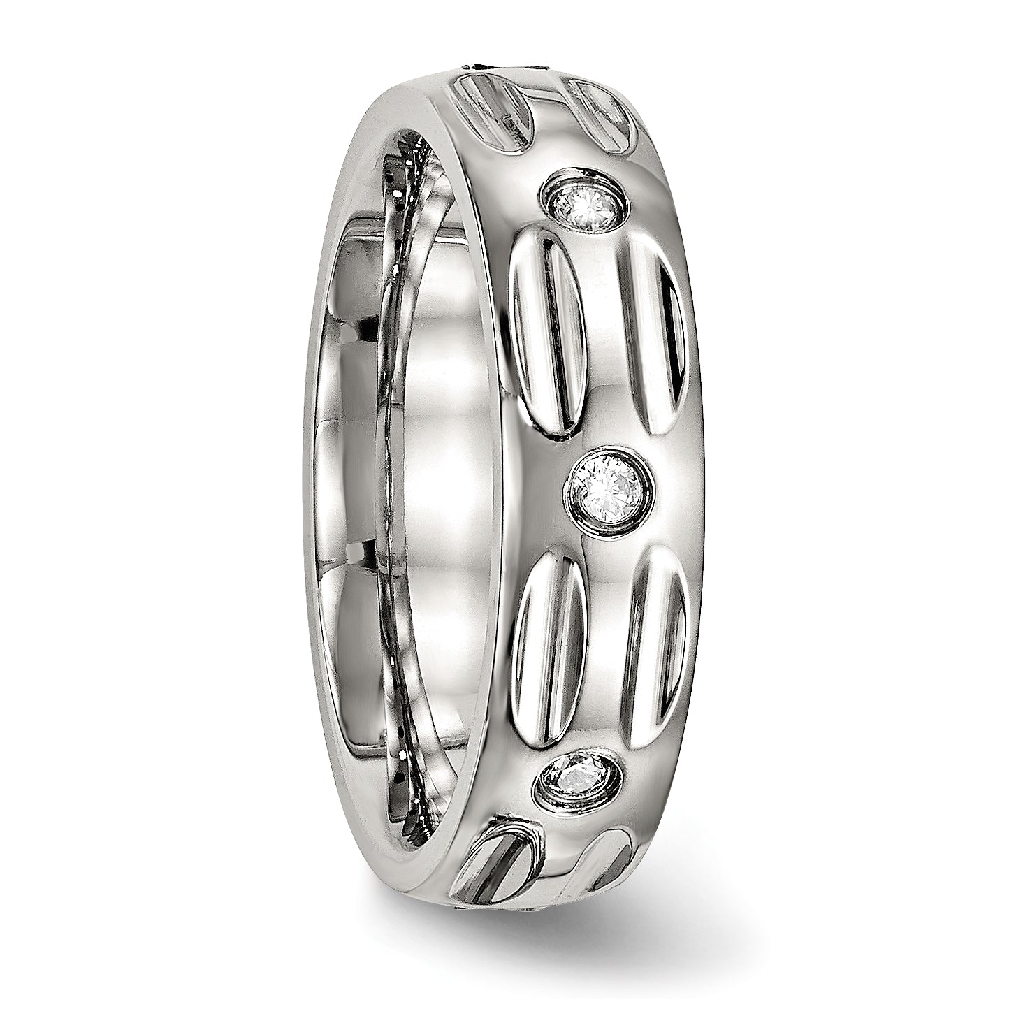 Stainless Steel Polished Cz 6mm Grooved Band