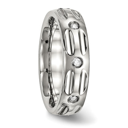 Stainless Steel Polished Cz 6mm Grooved Band