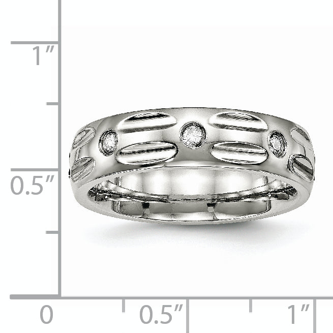 Stainless Steel Polished Cz 6mm Grooved Band