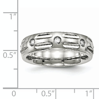 Stainless Steel Polished Cz 6mm Grooved Band
