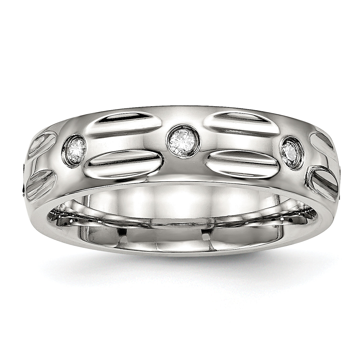 Stainless Steel Polished Cz 6mm Grooved Band