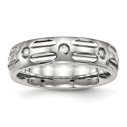 Stainless Steel Polished Cz 6mm Grooved Band