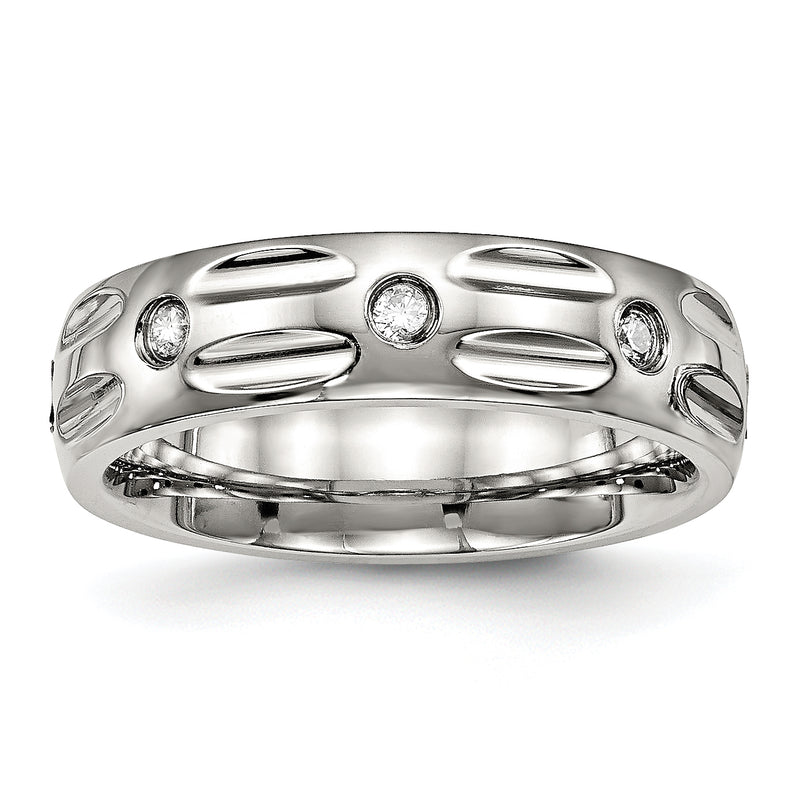 Stainless Steel Polished Cz 6mm Grooved Band