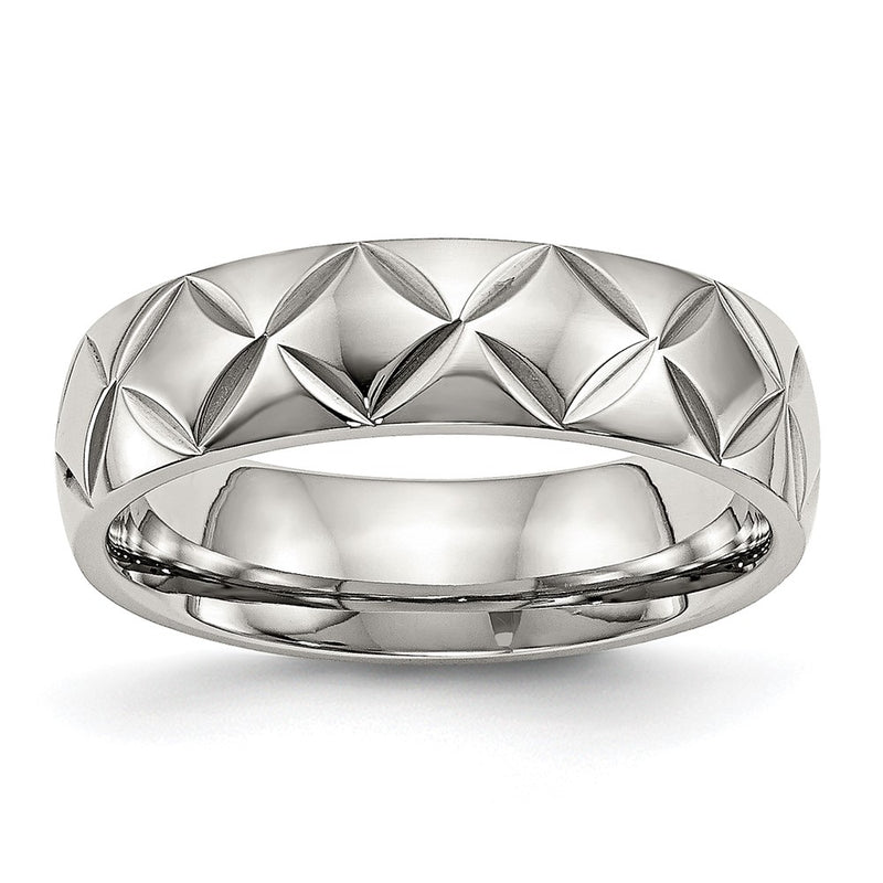 Stainless Steel Polished And Diamond Cut Criss Cross Design 6mm Band