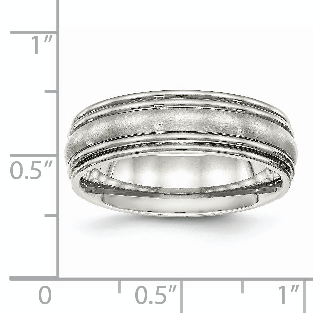 Stainless Steel Polished Brushed Center 7mm Ridged Edge Band