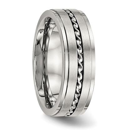 Stainless Steel Brushed And Polished Twisted 7mm Band