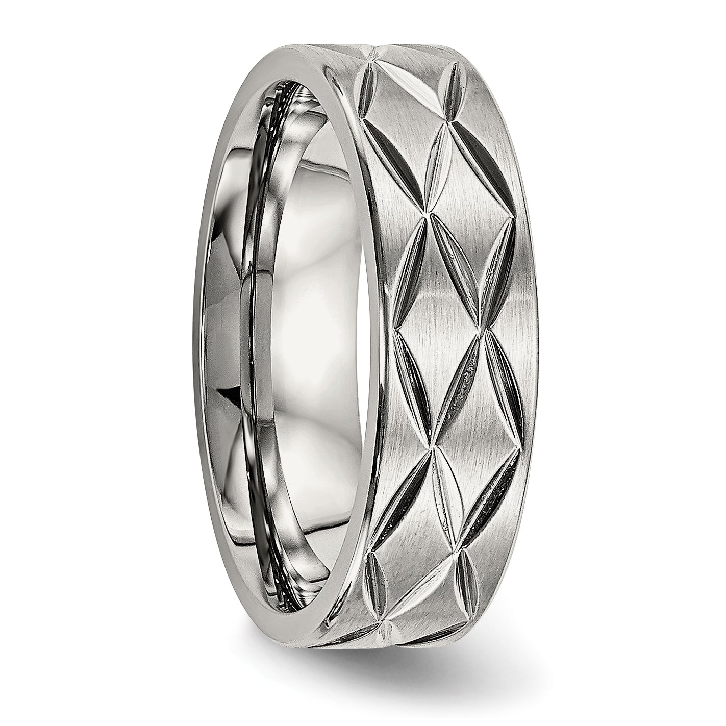Stainless Steel Brushed And Polished Diamond Cut 6.5mm Band