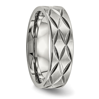 Stainless Steel Brushed And Polished Diamond Cut 6.5mm Band