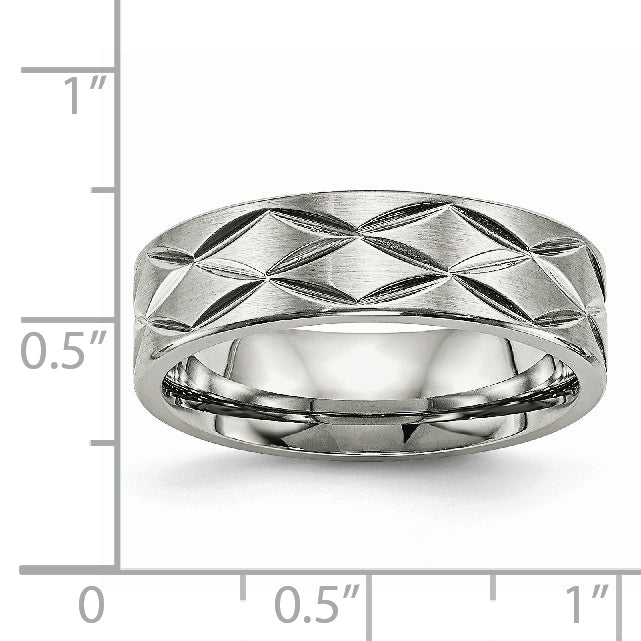 Stainless Steel Brushed And Polished Diamond Cut 6.5mm Band