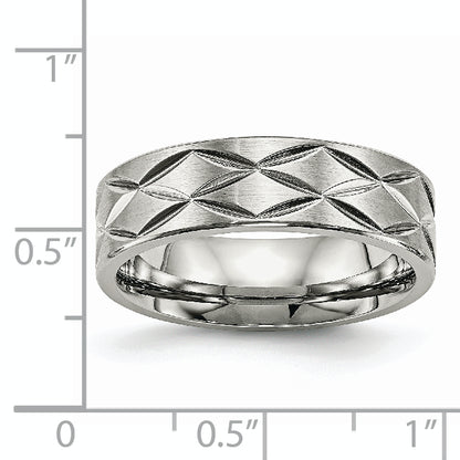 Stainless Steel Brushed And Polished Diamond Cut 6.5mm Band