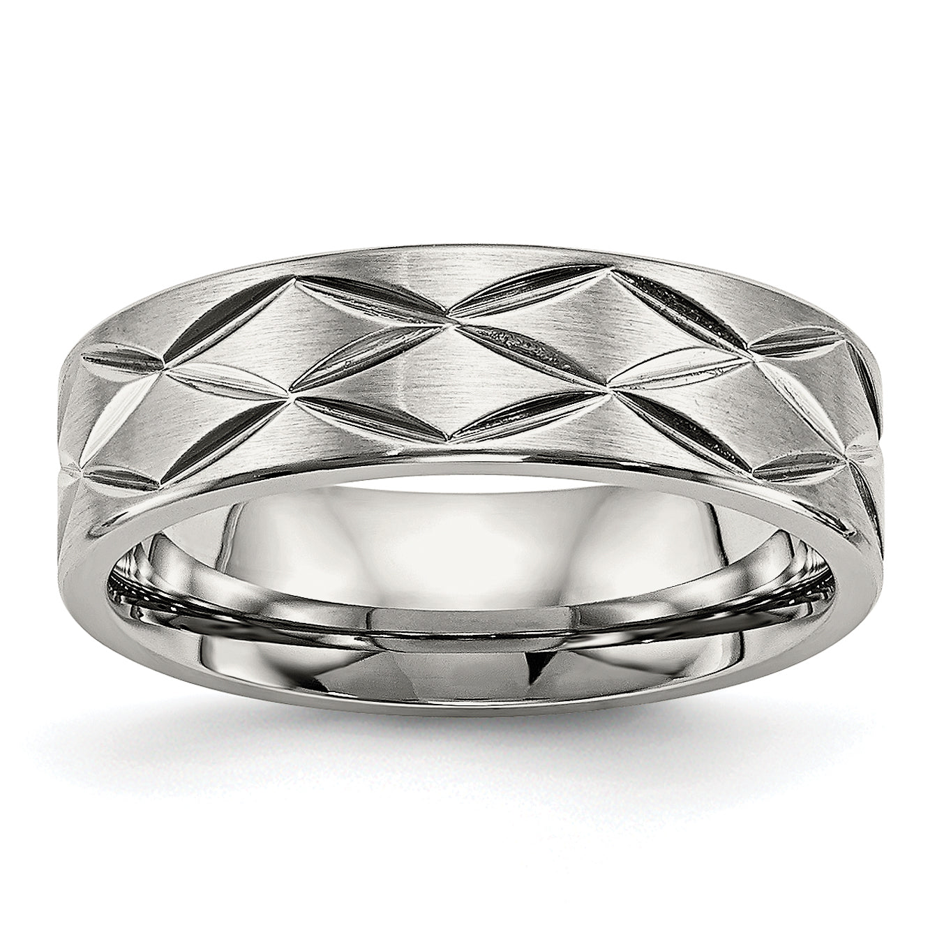 Stainless Steel Brushed And Polished Diamond Cut 6.5mm Band