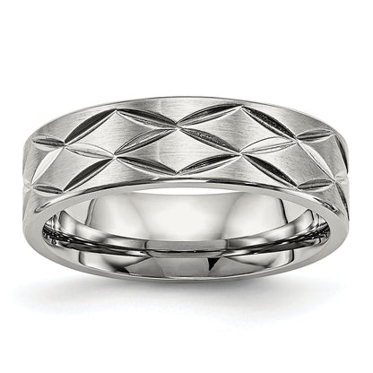 Stainless Steel Brushed And Polished Diamond Cut 6.5mm Band