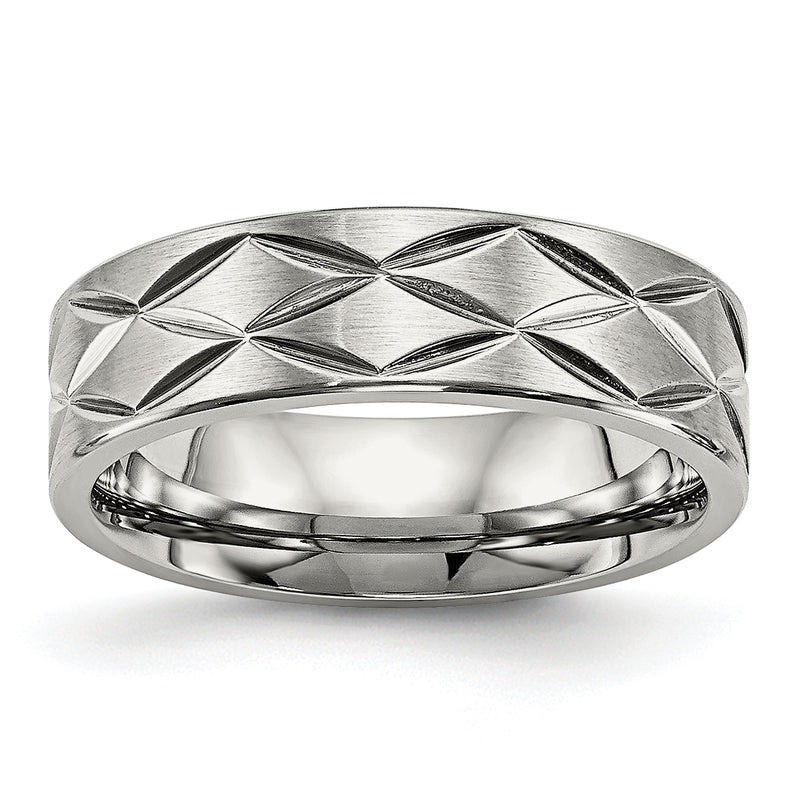 Stainless Steel Brushed And Polished Diamond Cut 6.5mm Band