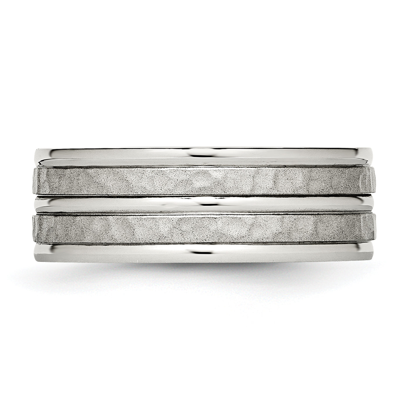 Stainless Steel Polished And Hammered 8mm Grooved Band