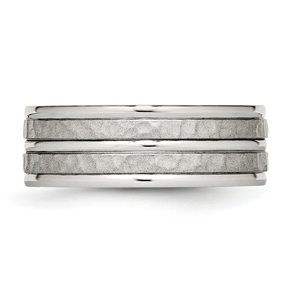 Stainless Steel Polished And Hammered 8mm Grooved Band