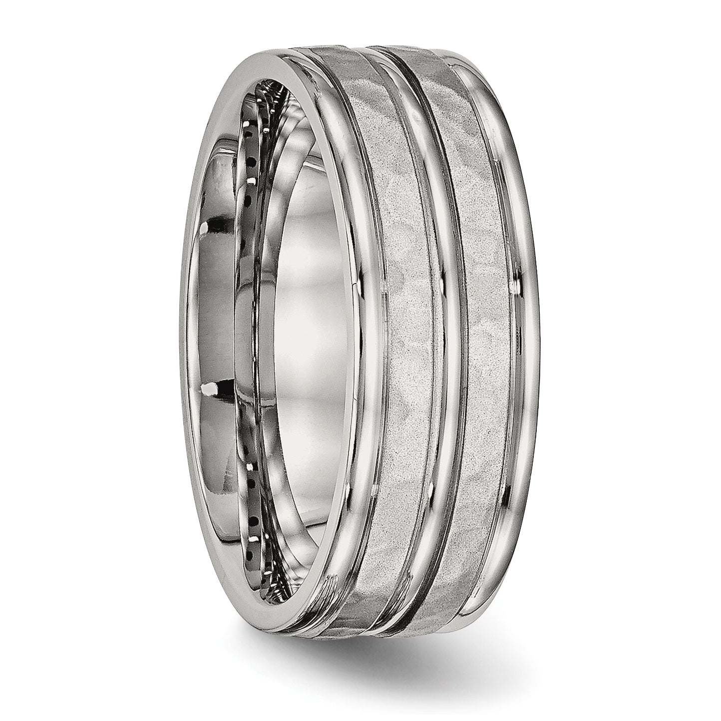 Stainless Steel Polished And Hammered 8mm Grooved Band