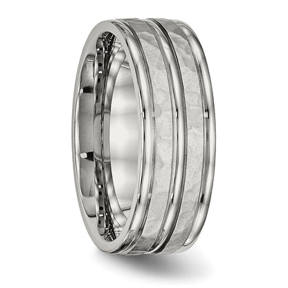 Stainless Steel Polished And Hammered 8mm Grooved Band