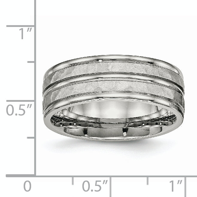 Stainless Steel Polished And Hammered 8mm Grooved Band