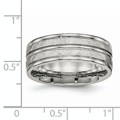Stainless Steel Polished And Hammered 8mm Grooved Band