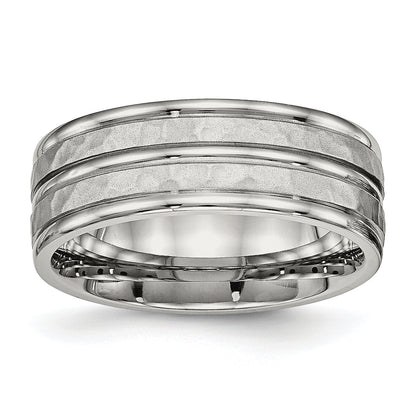 Stainless Steel Polished And Hammered 8mm Grooved Band