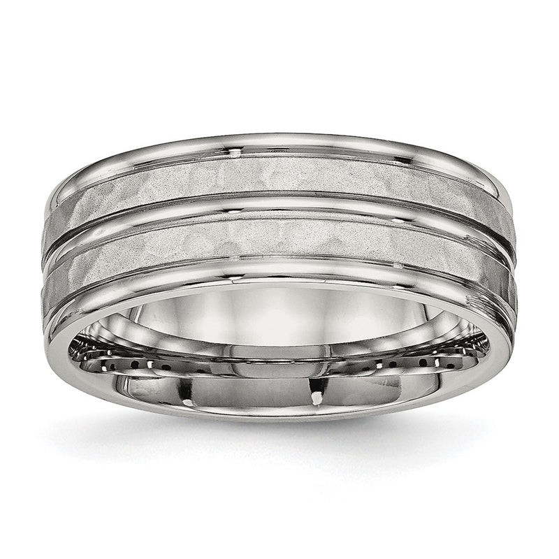 Stainless Steel Polished And Hammered 8mm Grooved Band