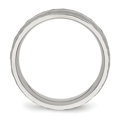Stainless Steel Polished And Hammered 7.5mm Grooved Band