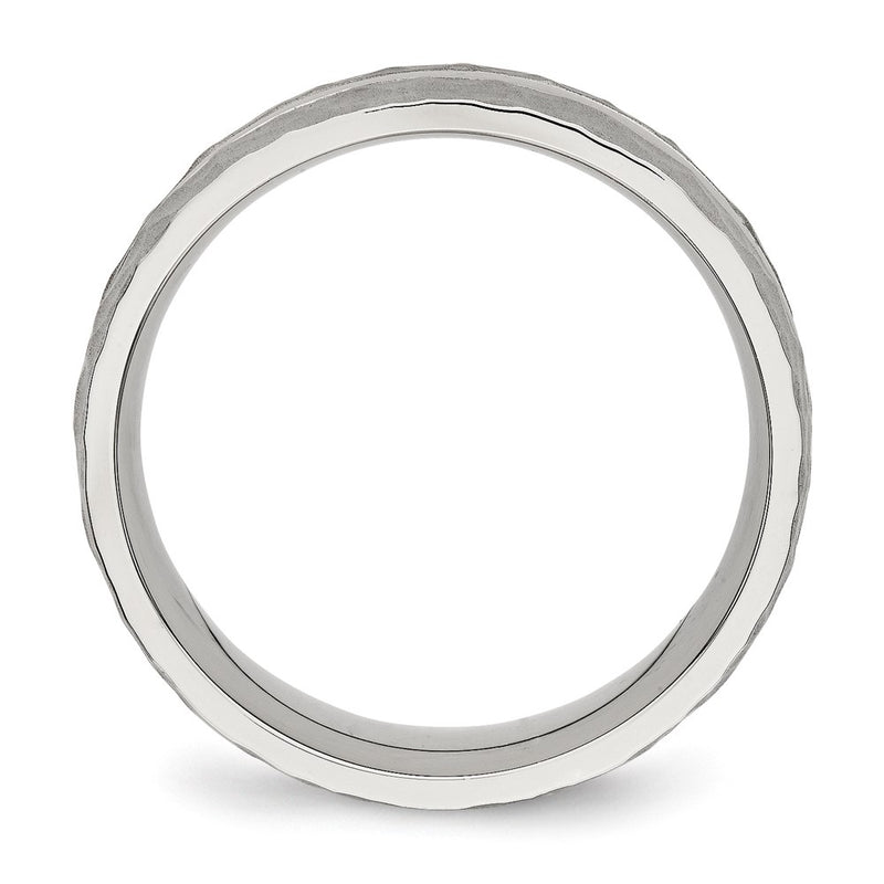 Stainless Steel Polished And Hammered 7.5mm Grooved Band