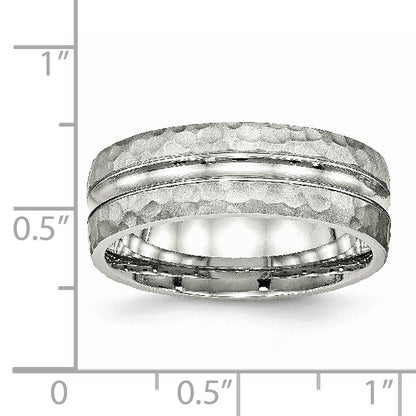 Stainless Steel Polished And Hammered 7.5mm Grooved Band