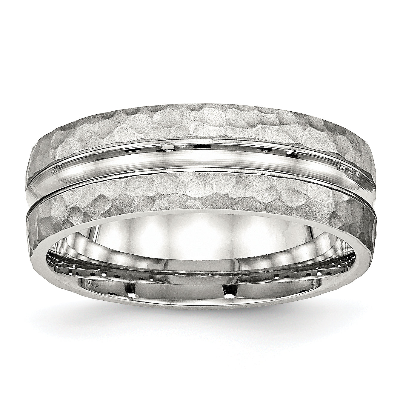 Stainless Steel Polished And Hammered 7.5mm Grooved Band