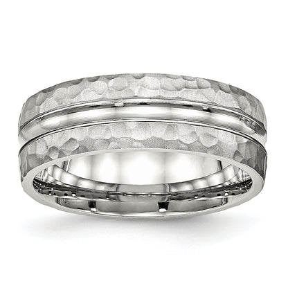 Stainless Steel Polished And Hammered 7.5mm Grooved Band