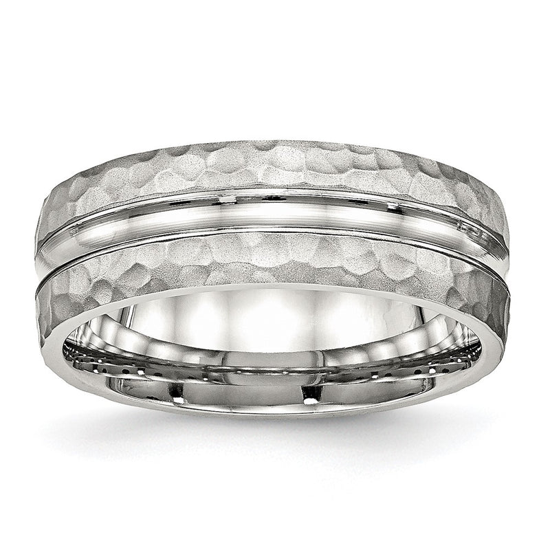 Stainless Steel Polished And Hammered 7.5mm Grooved Band