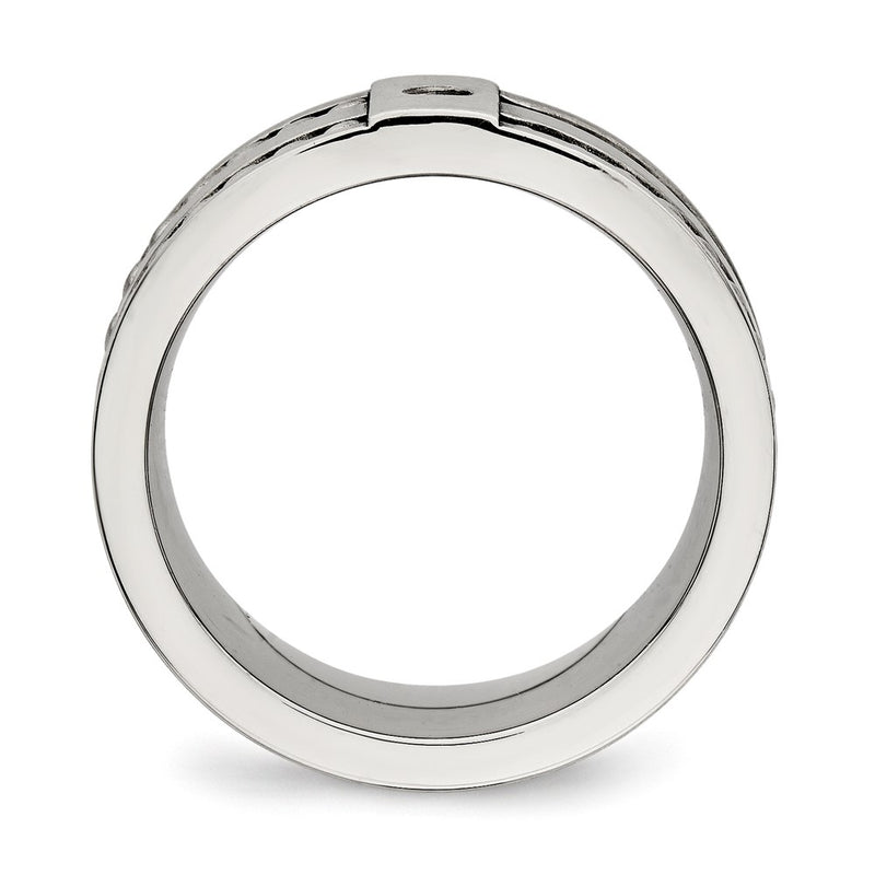 Stainless Steel Antiqued And Brushed Cz Twisted 9mm Flat Band