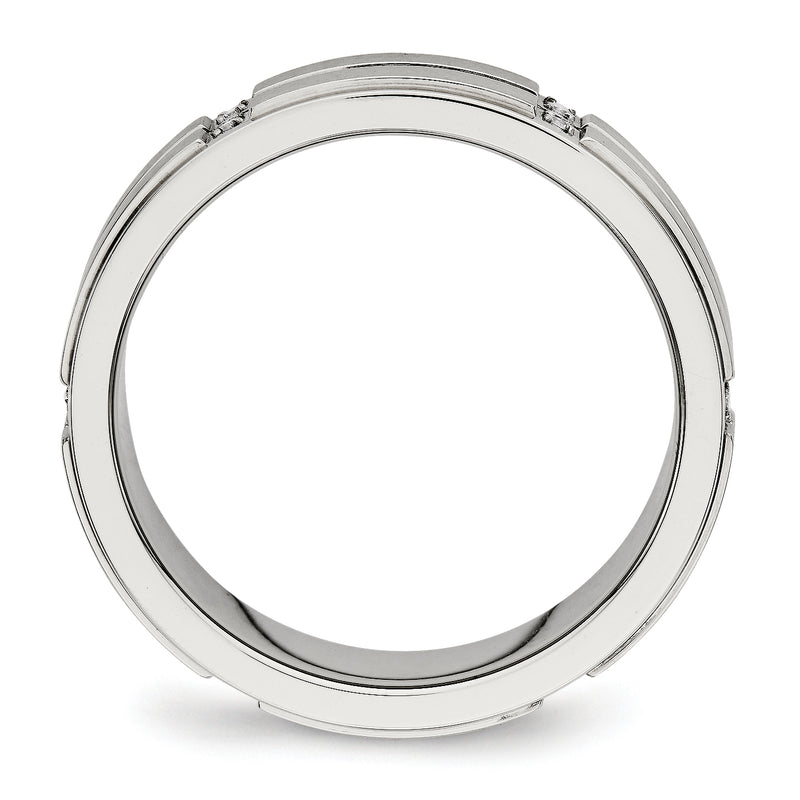 Stainless Steel Polished/Brushed Center Cz Grooved 6mm Ridged Edge Band
