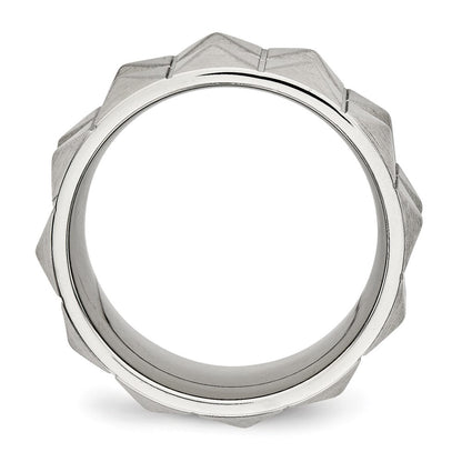 Stainless Steel Brushed And Grooved 12 Studded Band