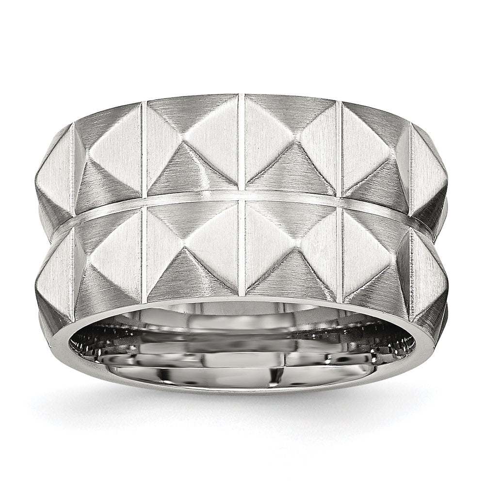 Stainless Steel Brushed And Grooved 12 Studded Band