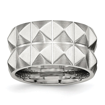 Stainless Steel Brushed And Grooved 12 Studded Band