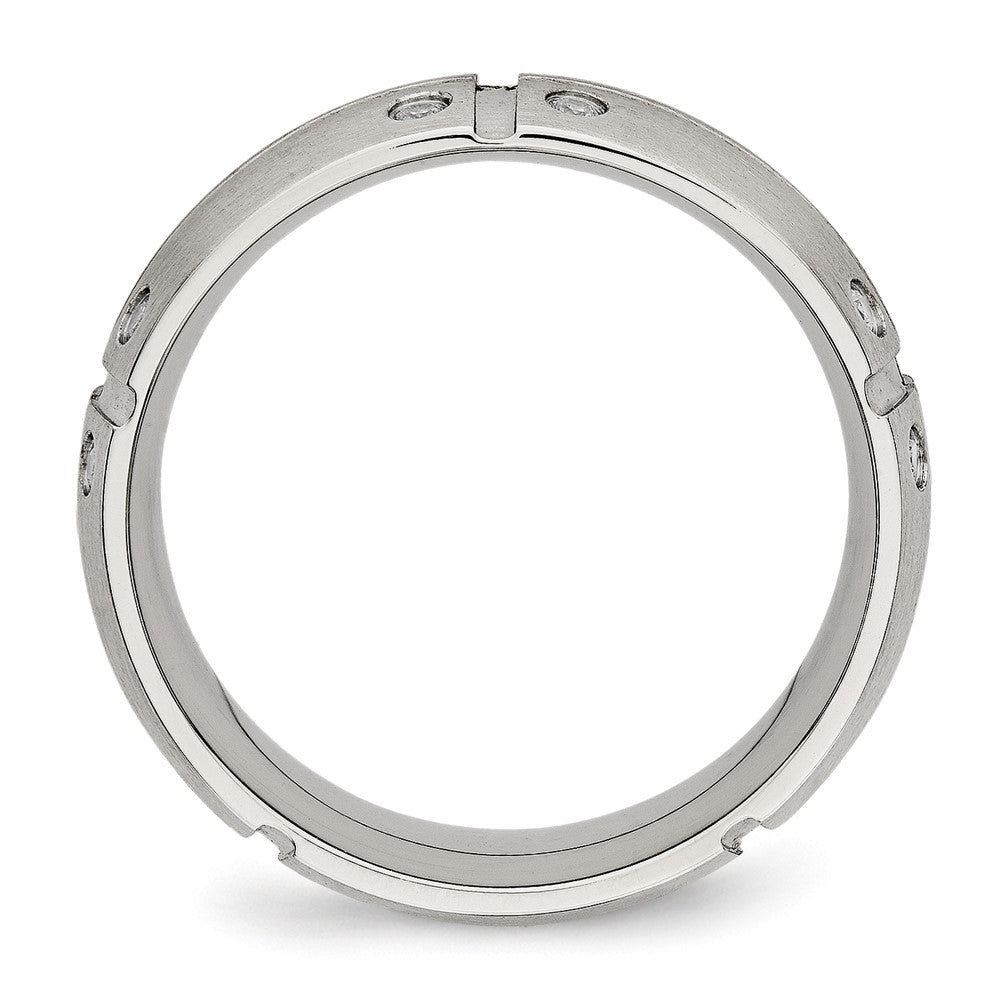 Stainless Steel Brushed And Grooved Cz 8mm Half Round Band