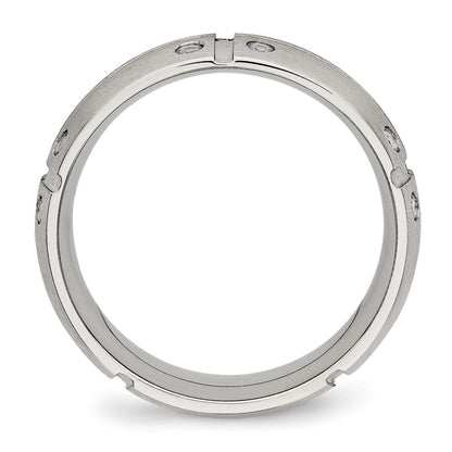 Stainless Steel Brushed And Grooved Cz 8mm Half Round Band
