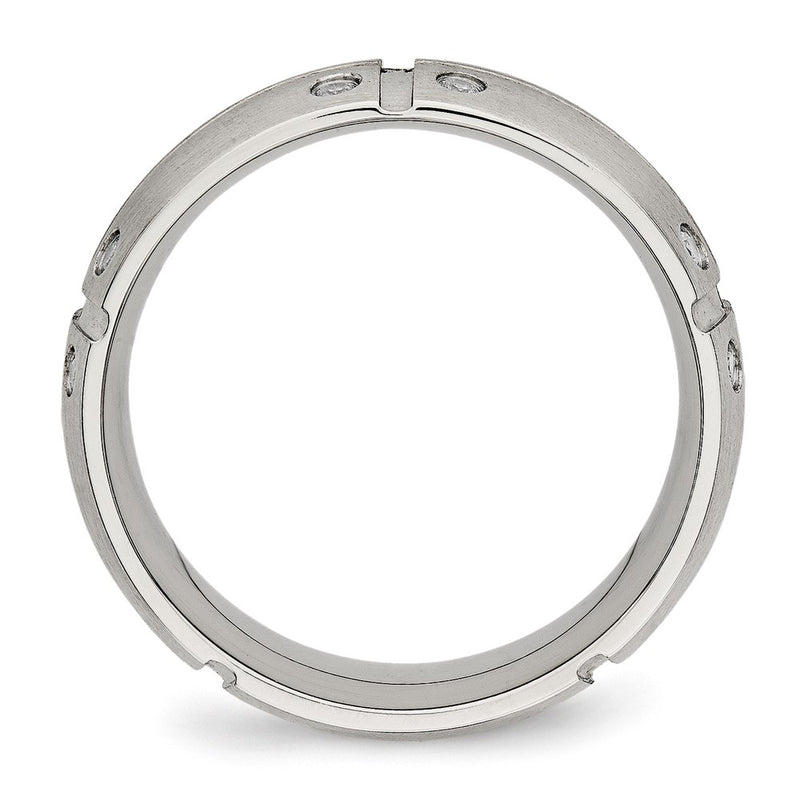 Stainless Steel Brushed And Grooved Cz 8mm Half Round Band