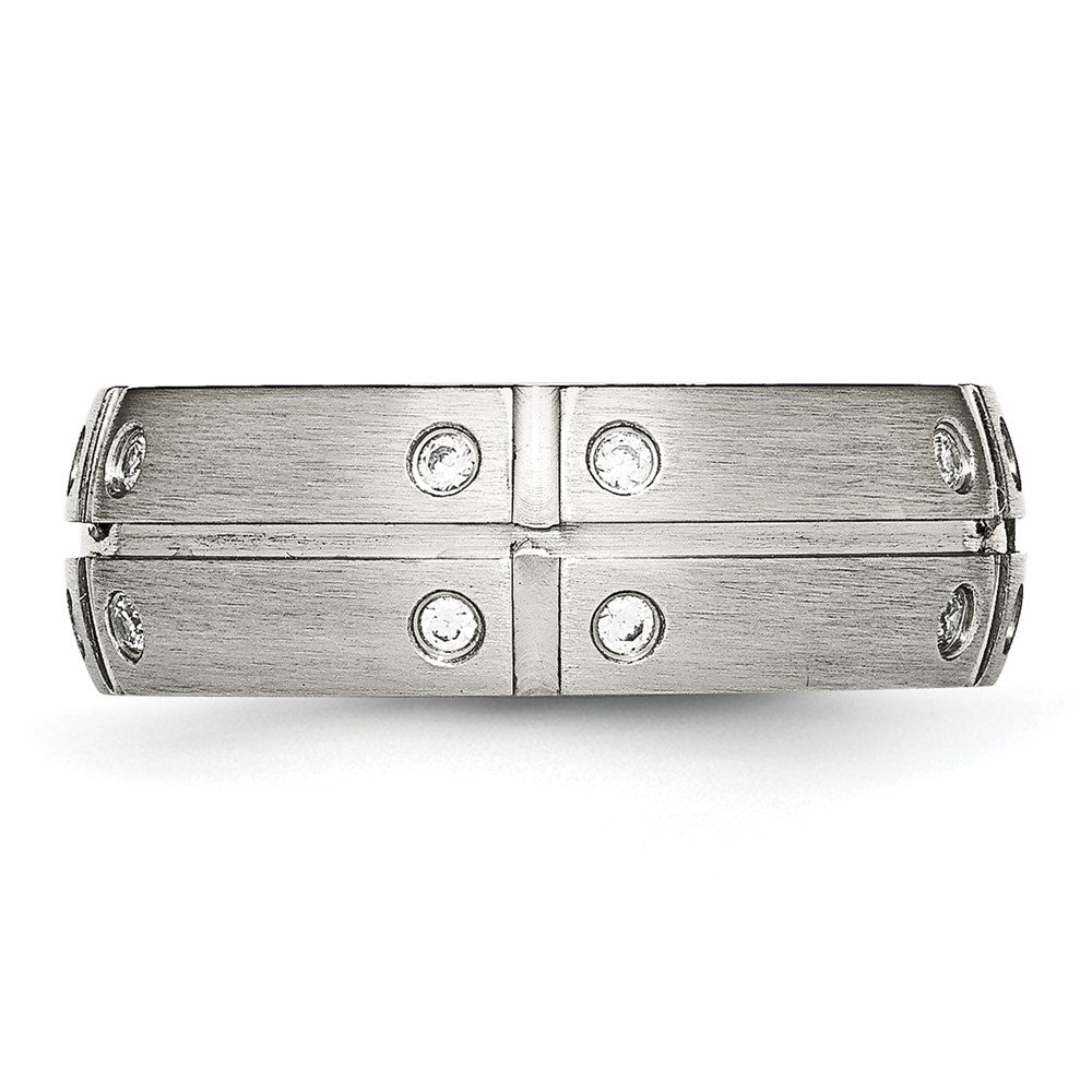 Stainless Steel Brushed And Grooved Cz 8mm Half Round Band