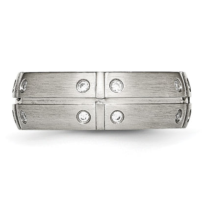 Stainless Steel Brushed And Grooved Cz 8mm Half Round Band