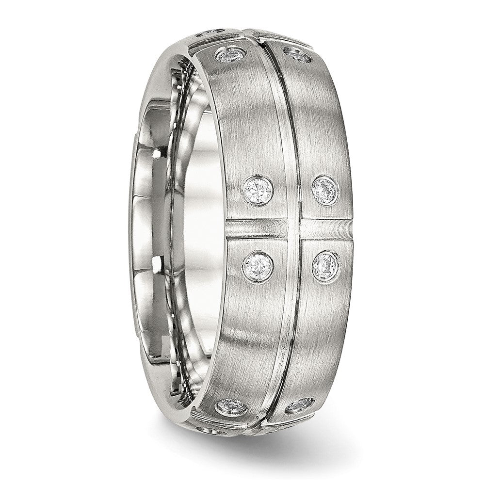 Stainless Steel Brushed And Grooved Cz 8mm Half Round Band