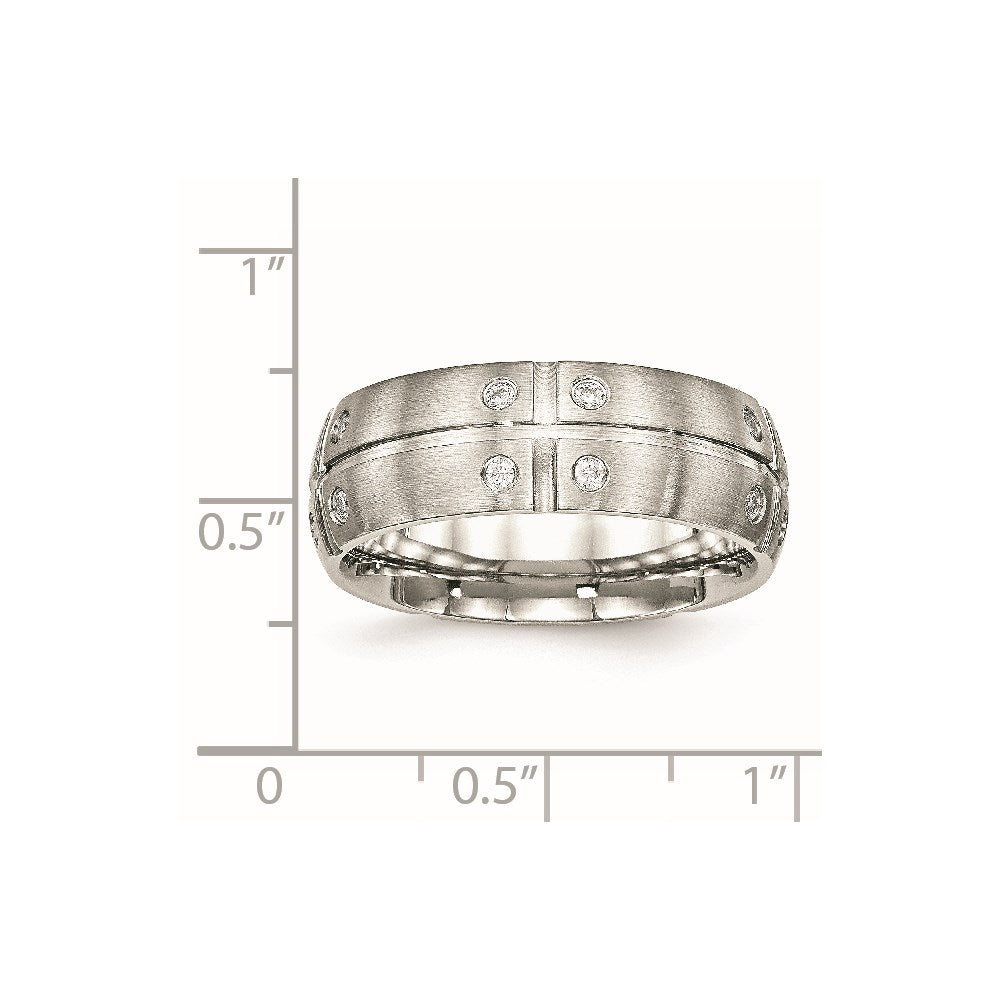 Stainless Steel Brushed And Grooved Cz 8mm Half Round Band