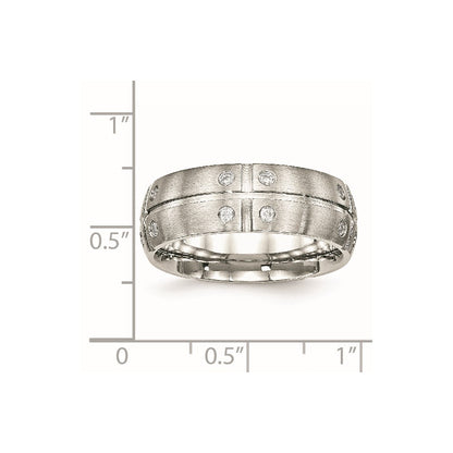Stainless Steel Brushed And Grooved Cz 8mm Half Round Band