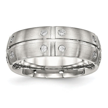 Stainless Steel Brushed And Grooved Cz 8mm Half Round Band