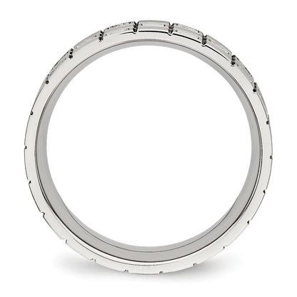 Stainless Steel Brushed Cz 7mm Grooved Band