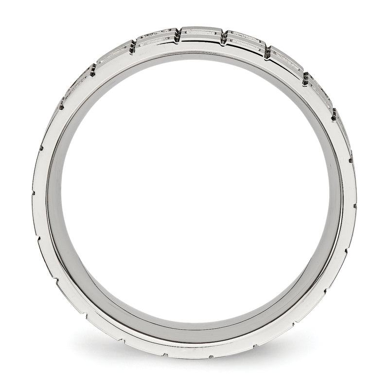 Stainless Steel Brushed Cz 7mm Grooved Band