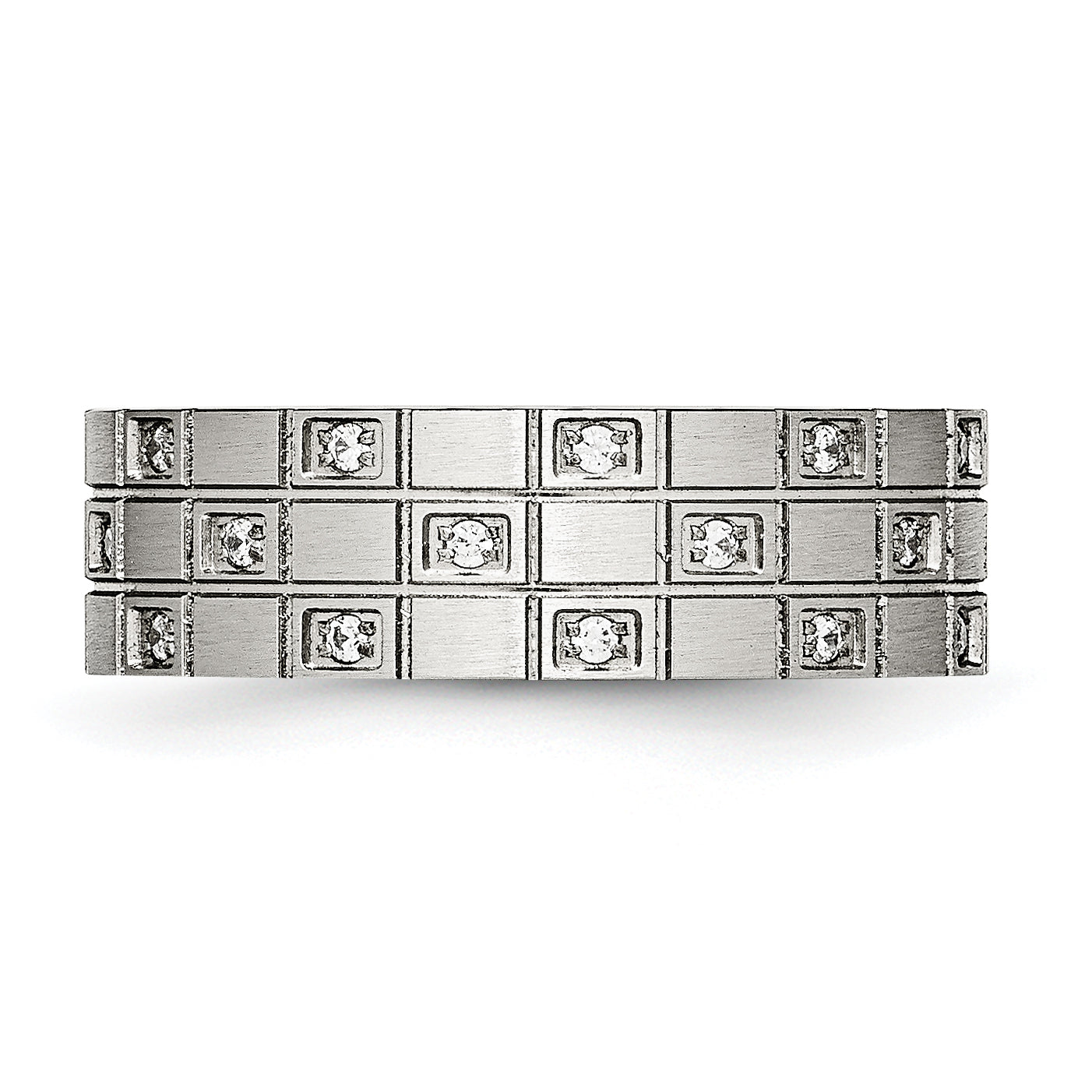 Stainless Steel Brushed Cz 7mm Grooved Band