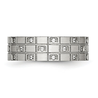 Stainless Steel Brushed Cz 7mm Grooved Band