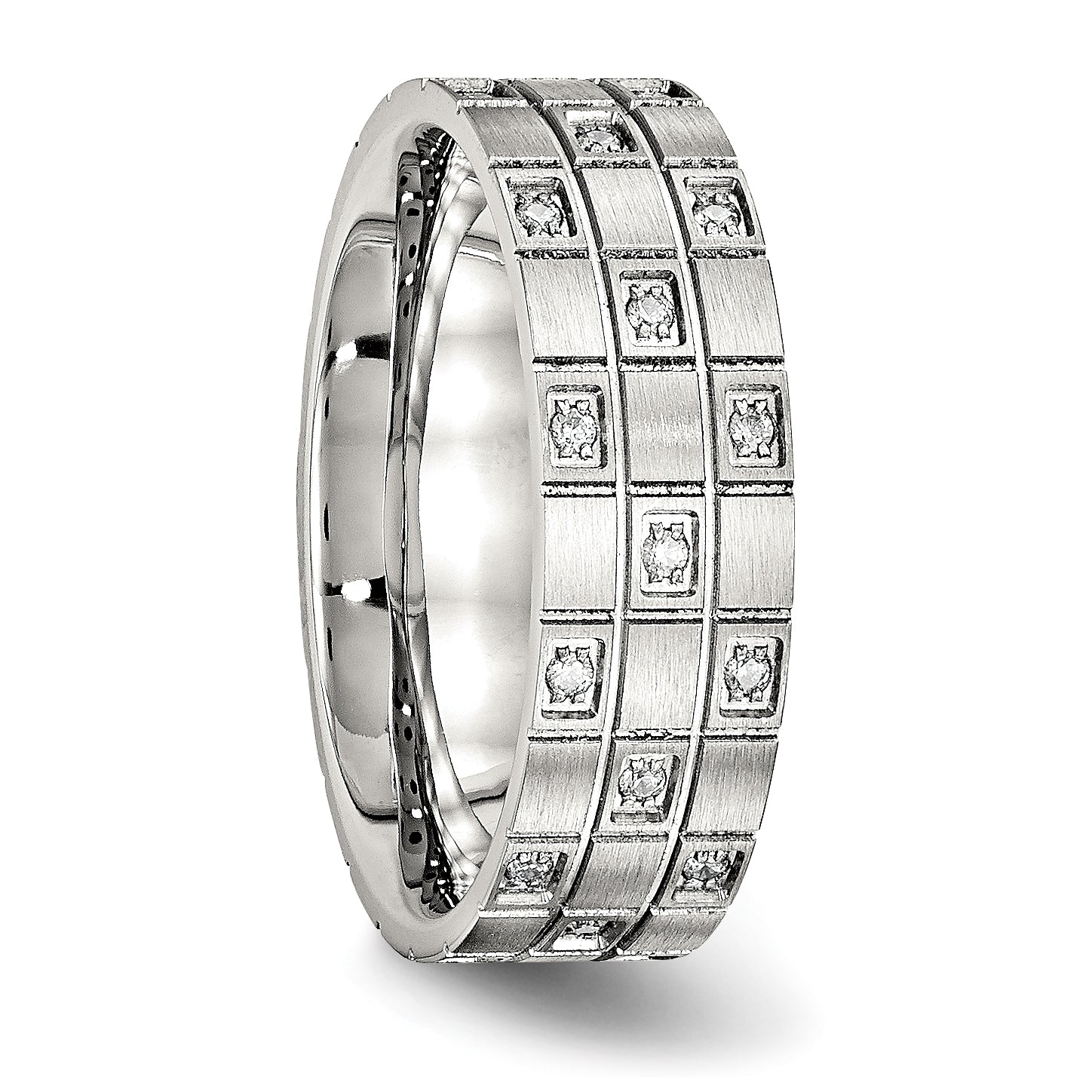 Stainless Steel Brushed Cz 7mm Grooved Band
